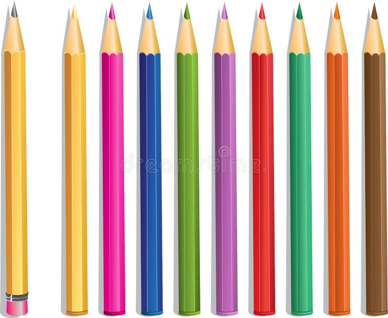 Set of Realistic 3D Multicolor Colored Pencils or Crayons Stock Vector
