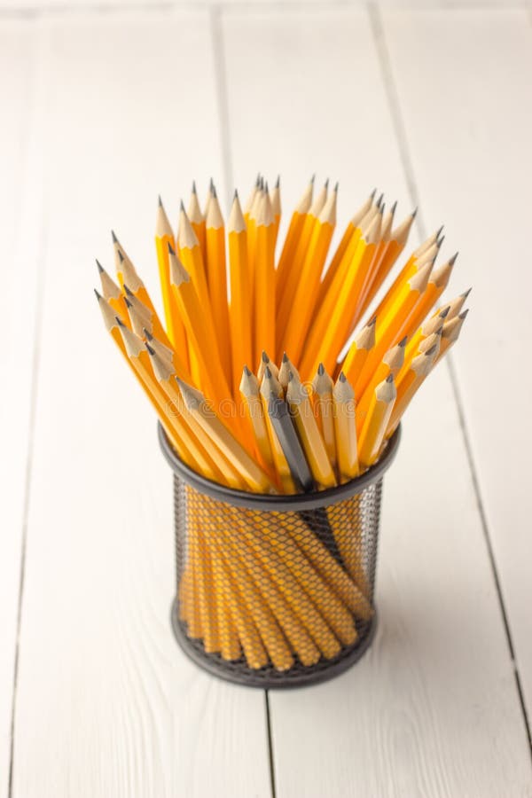Lead Pencils In Metal Cup On White Stock Image Image of eraser, pure
