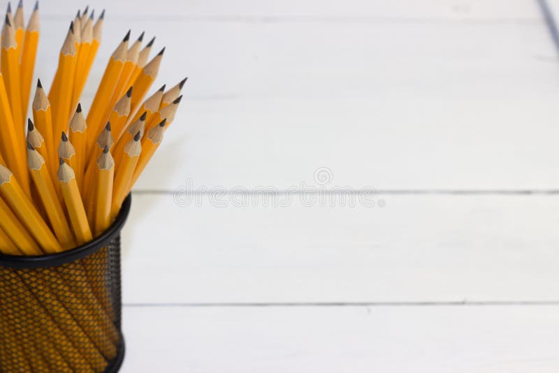 Lead Pencils in Metal Cup on White Stock Photo Image of sharpened