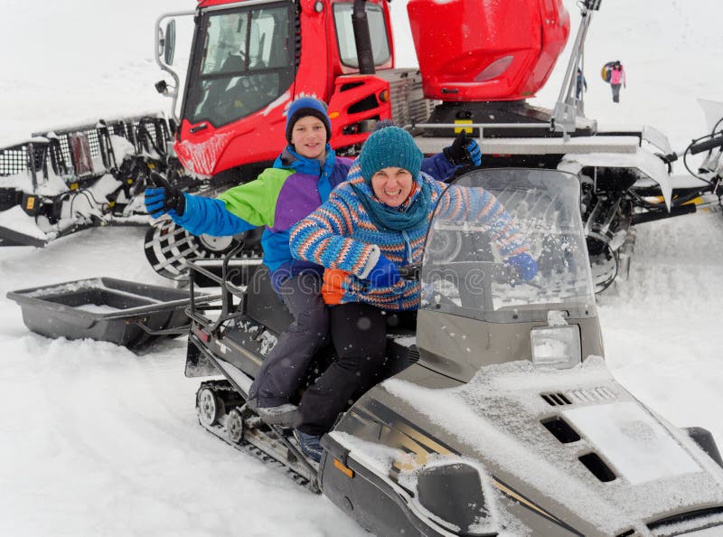 Lead Sit on a Snowmobile on a Snow Slope Stock Image Image of season
