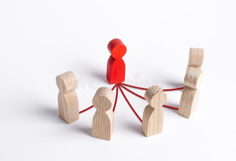 A leader and a semicircle of employees are connected by lines. Business management and giving orders to staff. Leadership stock image A leader and a semicircle of employees are connected by lines. Business management and giving orders to staff. Leadership stock image