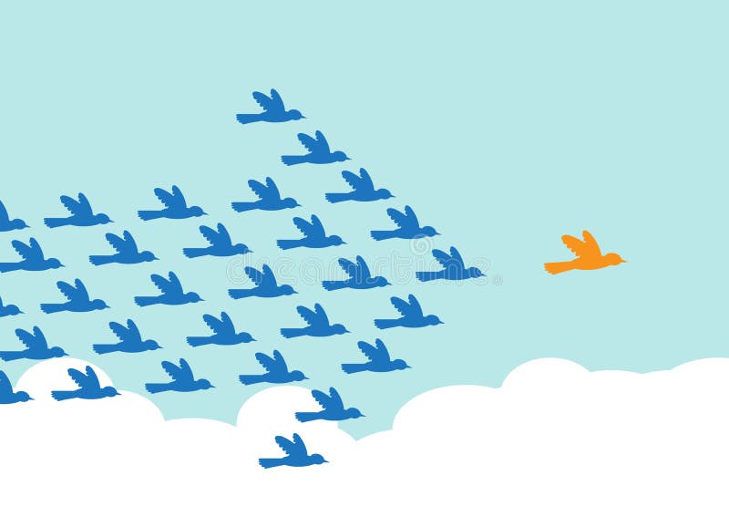 Leadership. Birds flying in the formation of an arrow shape, following a leader bird. A metaphor on teamwork and leadership stock illustration Leadership. Birds flying in the formation of an arrow shape, following a leader bird. A metaphor on teamwork and leadership stock illustration