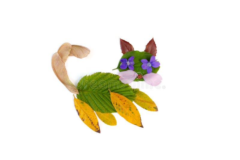 leaf animals clip art, DIY, fall or summer activity for kids, abstract cat