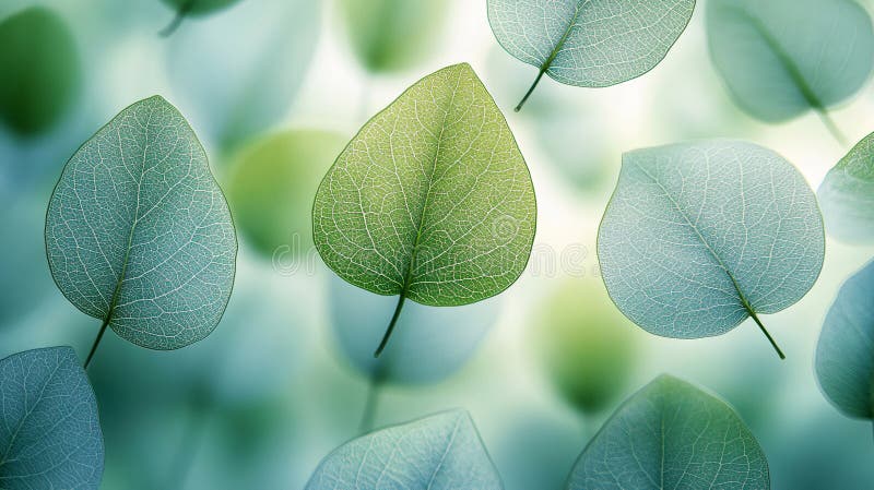 Leaf background, transparent green leaves. Organic, fresh, natural and complex abstract design. Generative AI royalty free illustration