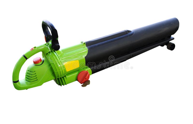 Leaf Blower In Action Moving Colorful Fall Leaves From Residential Lawn