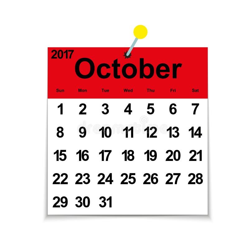 Leaf Calendar 2017 with the Month of October Stock Vector