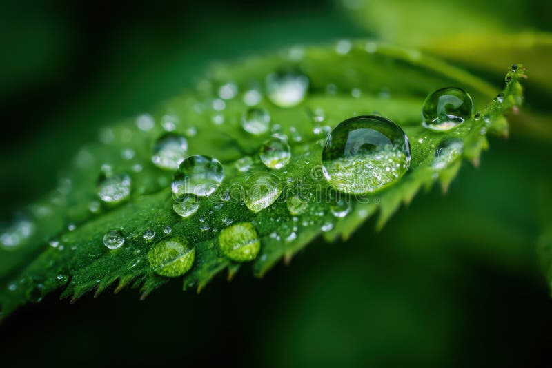 Leaf closeup with dew bead and texture vector illustration