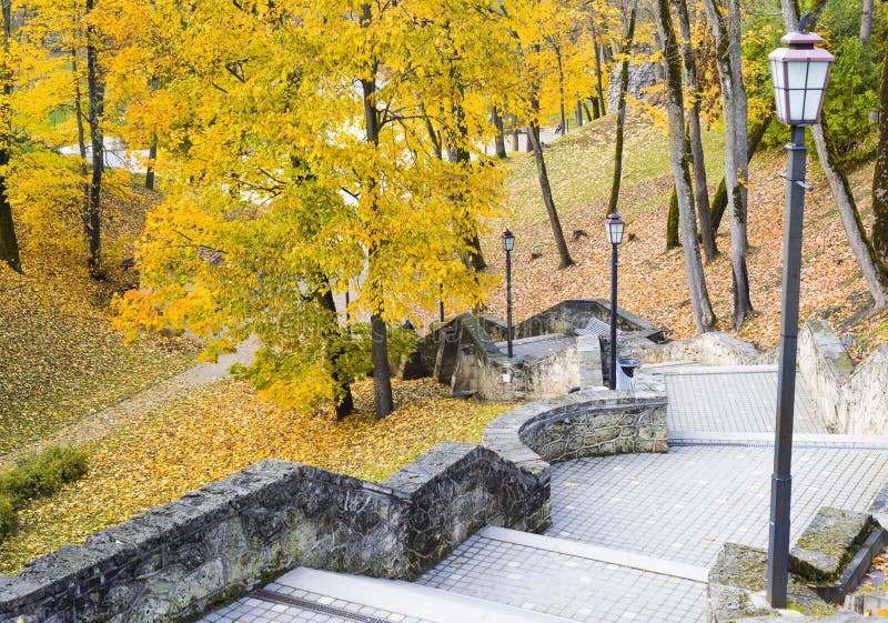 Leaf-fall in age-old park, Cesis, Latvia