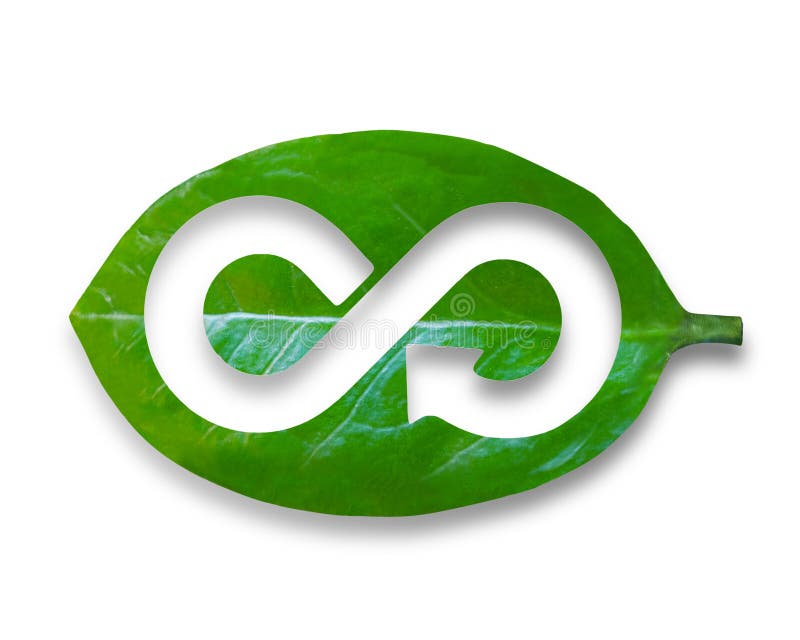 Leaf with hole of arrow infinity recycling shape, circular economy royalty free stock images Leaf with hole of arrow infinity recycling shape, circular economy royalty free stock images