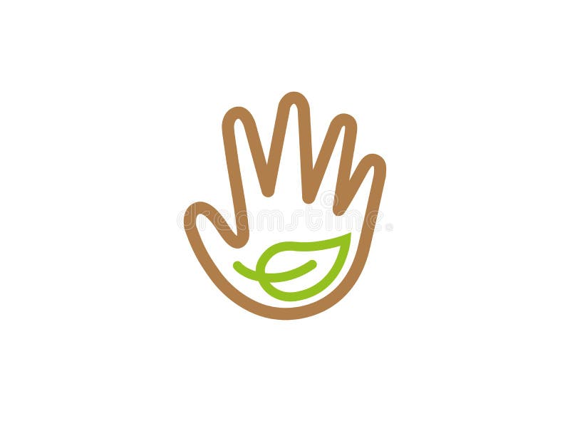 A Leaf Inside the Hand for Protect Plants for Logo Design Stock