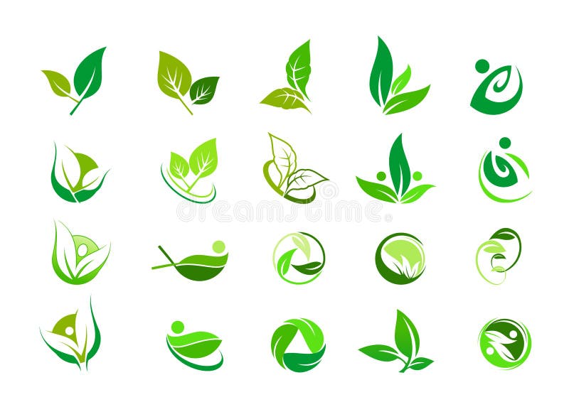 Leaf, logo, organic, wellness, people, plant, ecology, nature design icon set