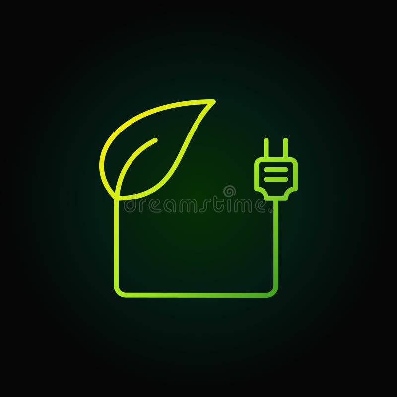 Leaf with plug green icon - vector eco energy concept sign or logo element on dark background
