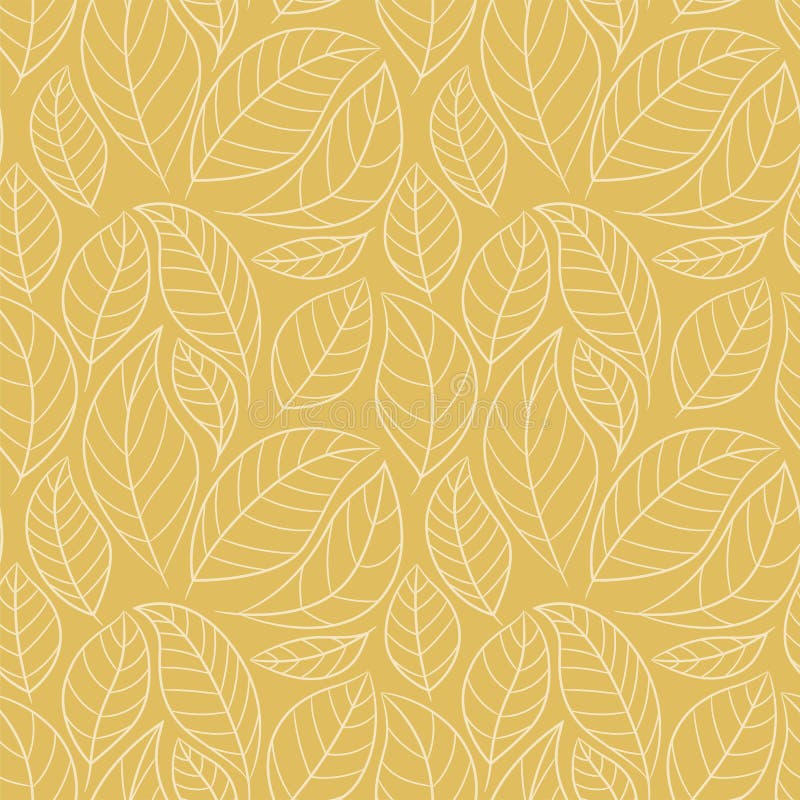 Leaf seamless pattern. Abstract floral background with leaves. Gold color