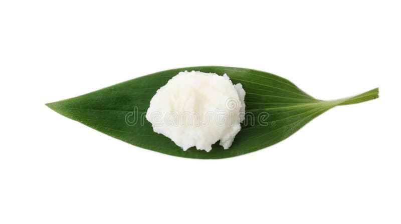 Leaf with shea butter isolated on white royalty free stock photography