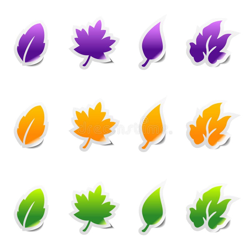 Leaf sticker icons with peeled edge royalty free illustration