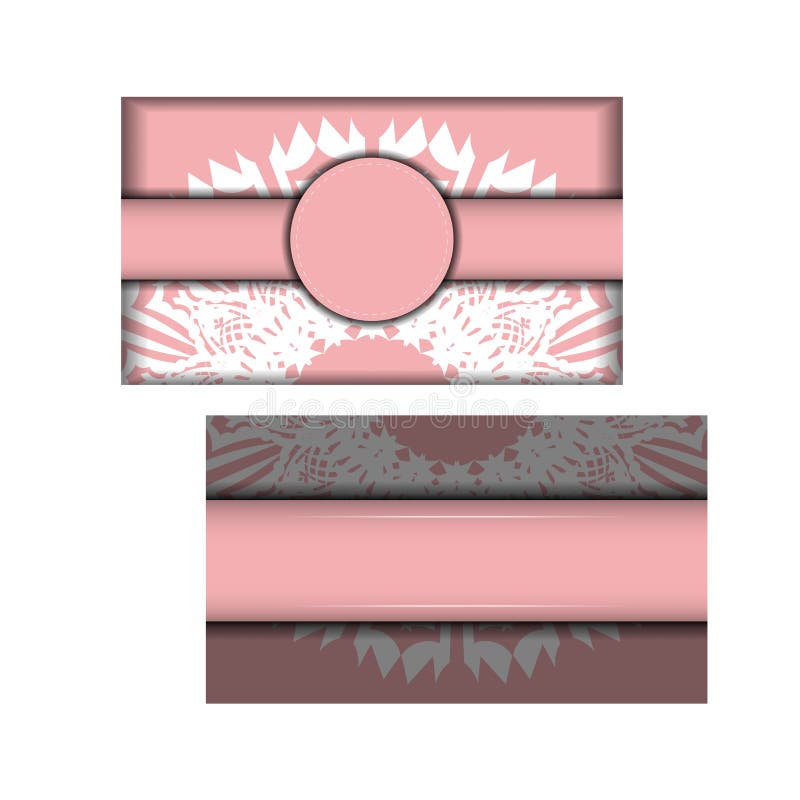 Leaflet in pink with Greek white ornaments ready for print. vector illustration