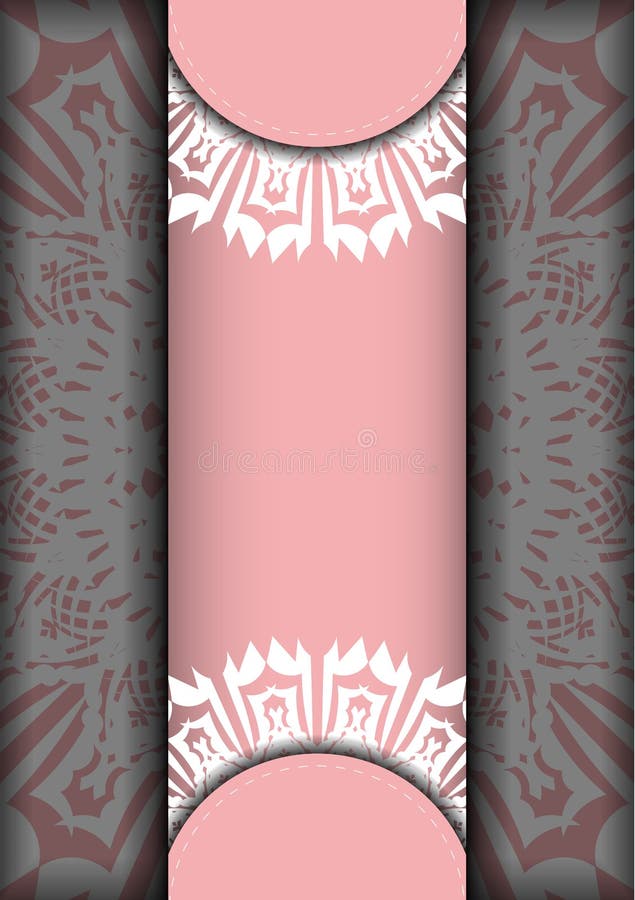 Leaflet in pink with Indian white pattern is ready for print. royalty free illustration