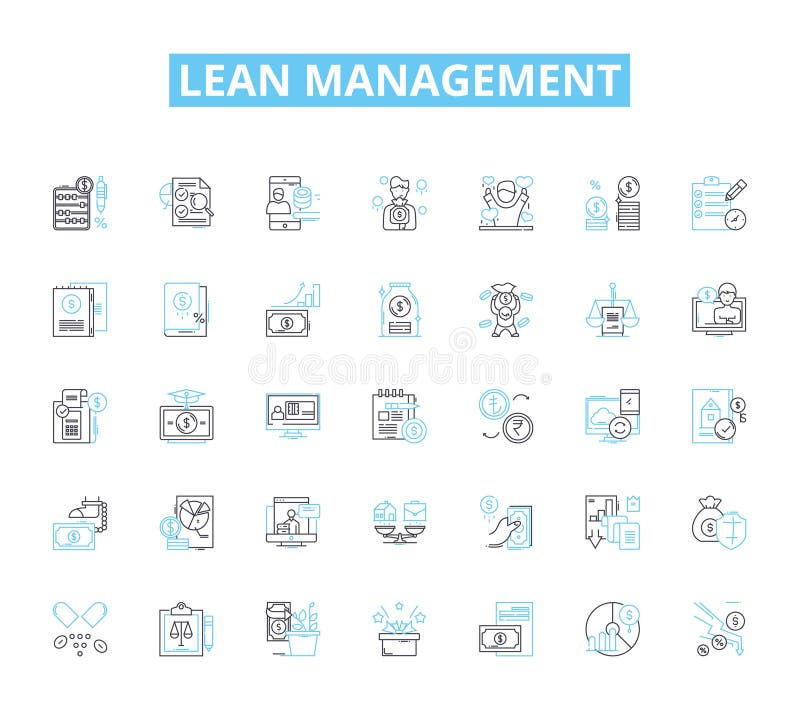 Lean Management linear icons set. Efficiency, Optimization, Kaizen, Continuous-improvement, Standardization stock illustration