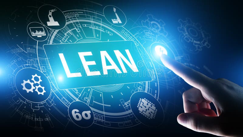 Lean, Six sigma, quality control and manufacturing process management concept on virtual screen. stock photo Lean, Six sigma, quality control and manufacturing process management concept on virtual screen. stock photo