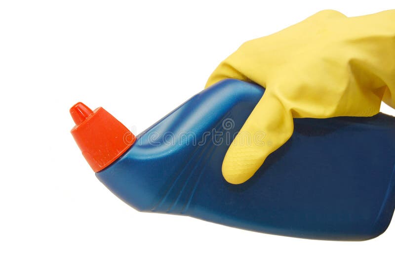 Leaning bottle with janitor or housewife hand royalty free stock images Leaning bottle with janitor or housewife hand royalty free stock images