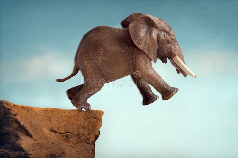 Leap of faith concept elephant jumping into a void