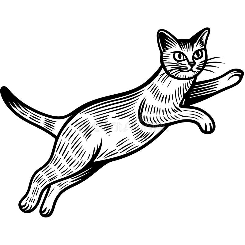 Leaping cat ilustracja vintage grawerowanie zabawy feline w ruchu AI Generative ilustracji