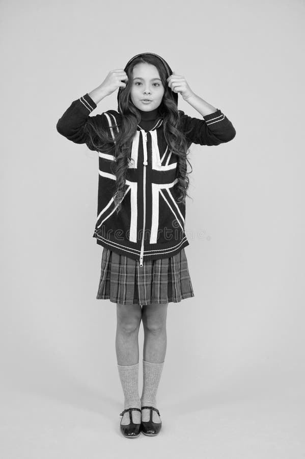 Learn english language. Girl school uniform. English student. Education and upbringing. Language school. English kid royalty free stock photos