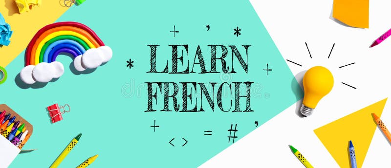 Learn French Theme With School Supplies Flat Lay Stock Photo Image Learn French Theme With School Supplies Flat Lay Stock Photo Image