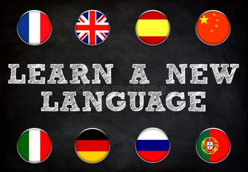 Learn a new language - blackboard illustration