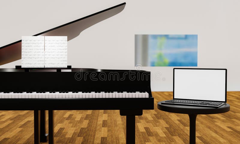 Vetor de Piano online class isolated cartoon vector illustration