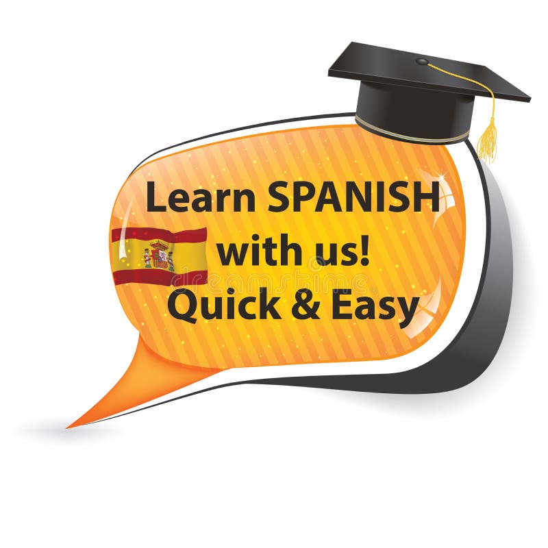 Learn Spanish, with Us! Spanish Speech Bubble Stock Illustration