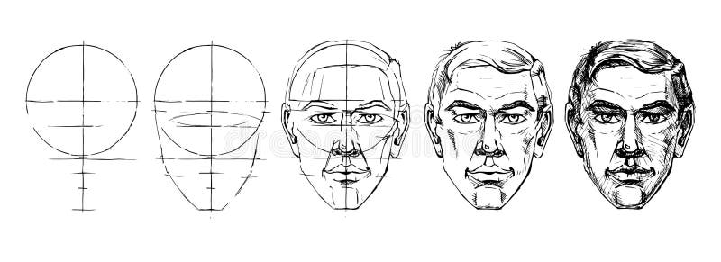 Learn Step By Step To Draw The Face Of A Man Stock Vector