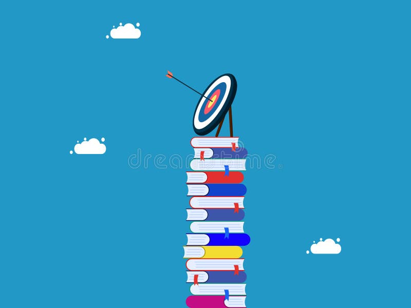 Learning or Education Goals. Target on a Stack of Books Stock Vector Illustration of reading