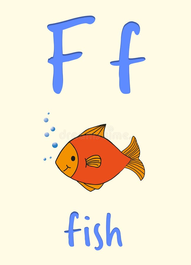 Learning English Alphabet. Card with Letter F and Fish, Illustration Stock  Illustration - Illustration of child, bright: 197332447