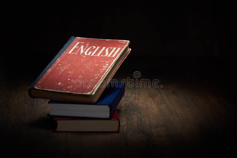 Learning English. Dictionary Book on a Wooden Table Stock Photo Image
