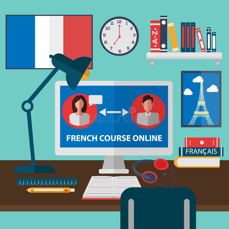 Learning French Online. Online Education stock illustration Learning French Online. Online Education stock illustration