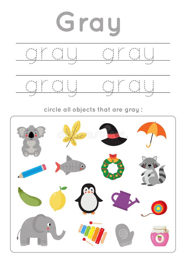 learning gray color for preschool kids writing practice stock vector illustration of printable flashcard 198409971