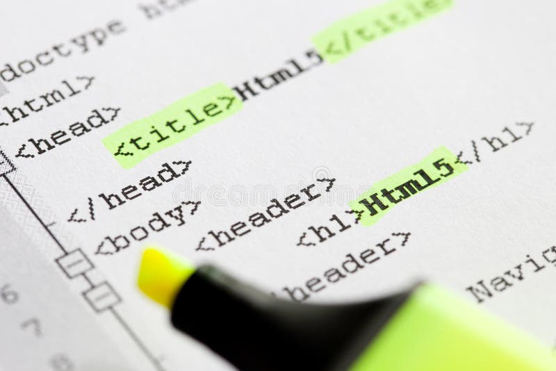 Photo Of Html5 Code With Marker. Source code script stock images, royalty-free photos and pictures