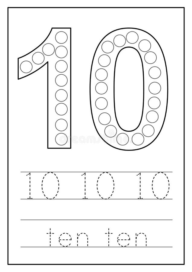 Learning Numbers for Kids. Number Ten. Math Worksheet. Stock Vector ...