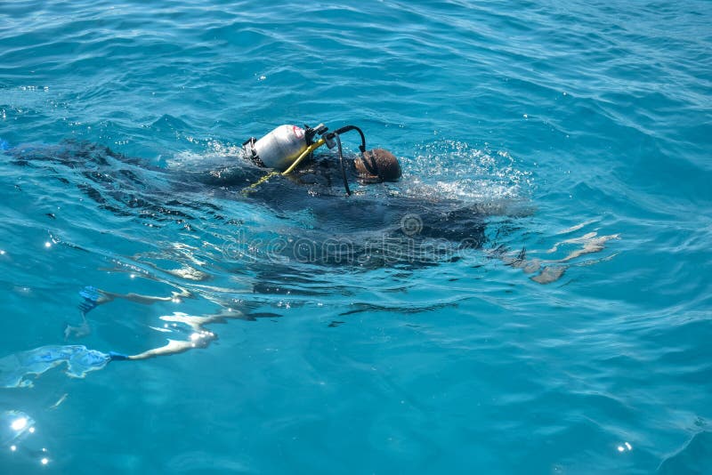 Learning Process of Scuba Diving. Experienced Instructor Teaches
