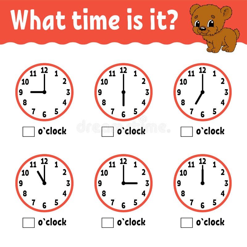 learning time on the clock educational activity worksheet for kids and toddlers game for children stock vector illustration of food color 161620950