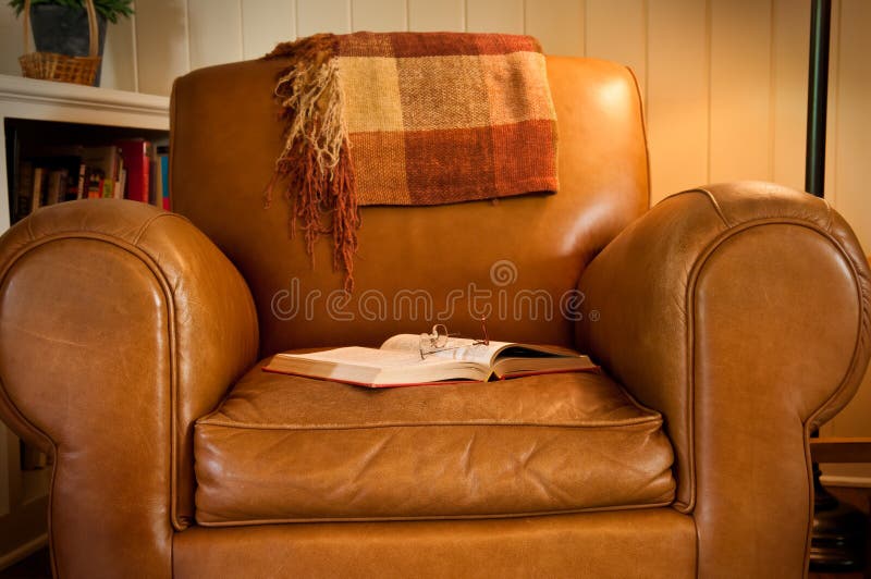 Leather Armchair and Book stock photo. Image of armchair 25725420
