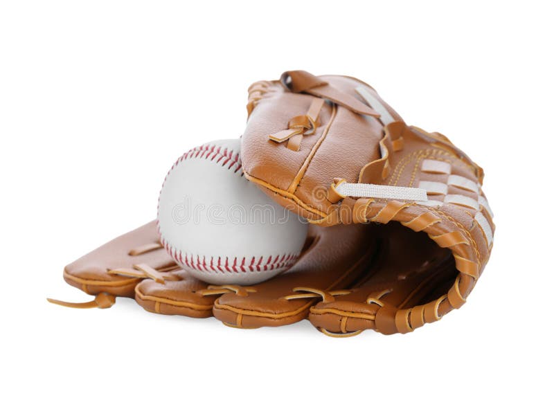 Leather Baseball Glove with Ball Isolated on White Stock Photo Image