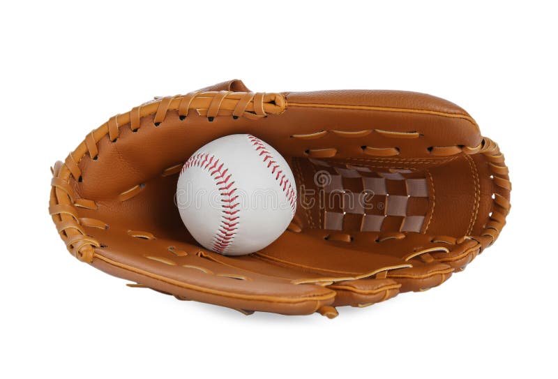 Leather Baseball Glove with Ball Isolated on White Stock Photo Image