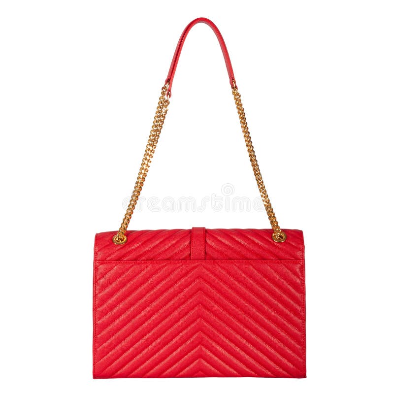 Leather Bright Red Female Bag with Diagonal Embossing Stock Photo