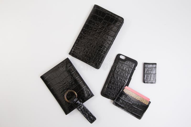 Leather card case  Leather chain wallet  Leather phone case and leather money clip.