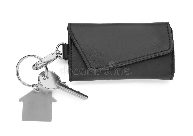 Leather case with key isolated on white. Leather case with key isolated on white