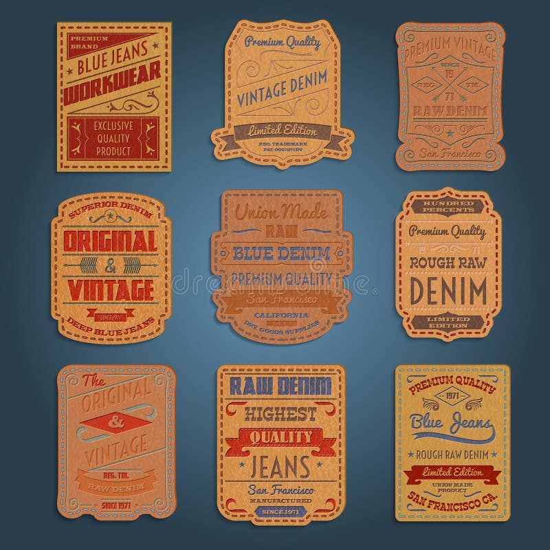 Leather Classic Denim Jeans Labels Set Stock Illustration ...