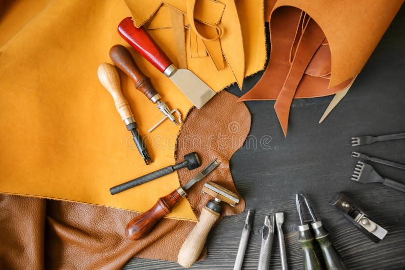 Set Of Leather Cutting Tool, Knife And Scissors For Leather Work. Stock  Photo, Picture and Royalty Free Image. Image 102138841.