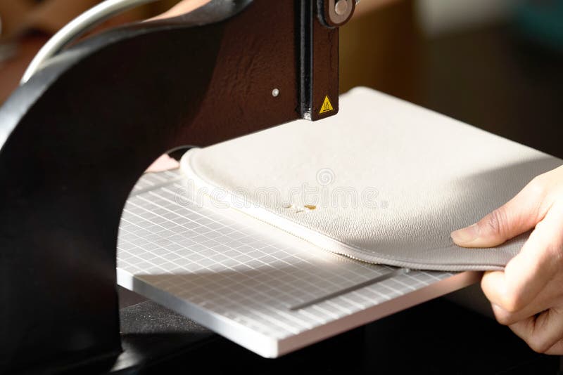 Leather Crafting Concept with Leather Engraving Machine, Closeup Stock